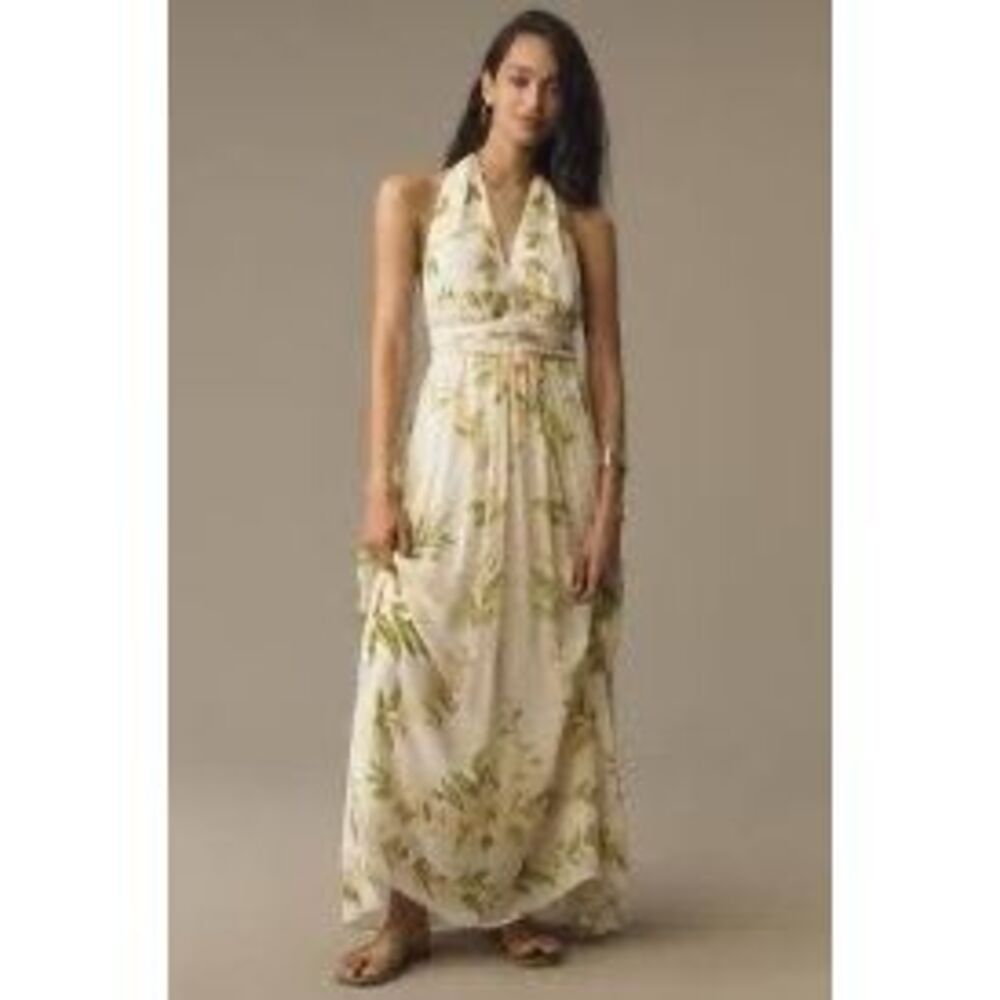 Farm Rio x Anthropologie V-Neck Floral Chiffon Maxi Dress
